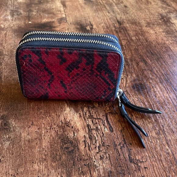 ALLSAINTS Nantes Leather Cardholder Red Snakeskin Leather - Picture 1 of 9